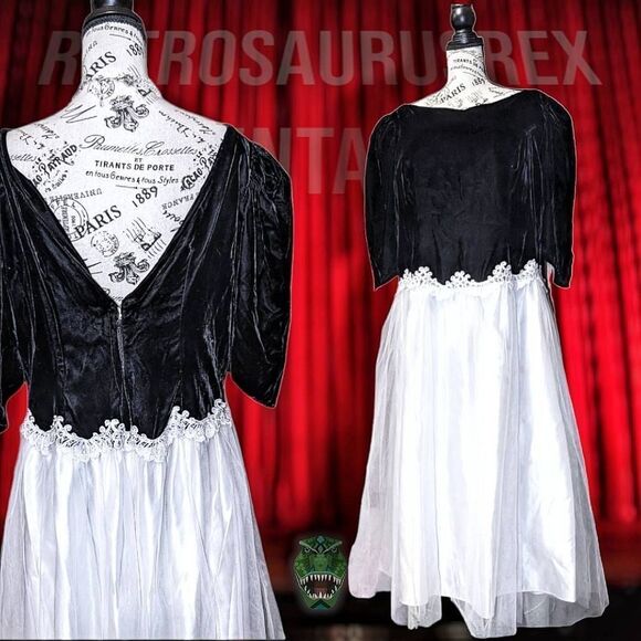 𝅺vintage 1980's Alfred Angelo Black Velvet & Tulle Tutu Party Dress, 2x - Picture 1 of 11